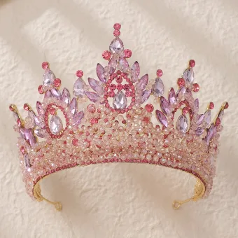Charming Blushing Pink Rhinestone Alloy Wedding Crown Bridal Hair Accessories 2024