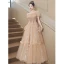Chic / Beautiful Khaki Beading Sequins Prom Dresses 2023 A-Line / Princess Square Neckline Short Sleeve Backless Floor-Length / Long Prom Formal Dresses