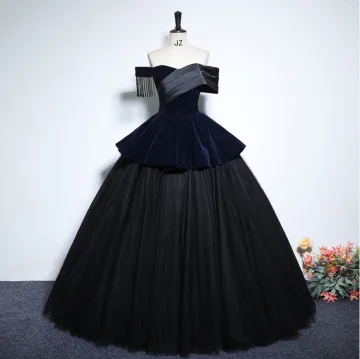 Vintage Originale Bleu Marine Perlage Gland Velours Robe De Bal 2025 Robe Boule De L Épaule Manches Courtes Dos Nu Longue Promo Robe De Ceremonie