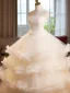 Chic / Belle Champagne Volants en Cascade Robe De Bal 2025 Robe Boule Bustier Sans Manches Dos Nu Longue Robe De Ceremonie