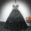 Scintillantes Noire Paillettes Robe De Bal 2024 Robe Boule De l'épaule Manches Courtes Dos Nu Longue Promo Robe De Ceremonie
