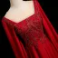 Chic / Belle Bordeaux Perlage Paillettes Robe De Bal 2025 Princesse Encolure Dégagée Manches Longues Longue Robe De Ceremonie