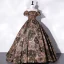 Vintage / Retro Brown Printing Prom Dresses 2022 Ball Gown Strapless Short Sleeve Backless Floor-Length / Long Prom Formal Dresses