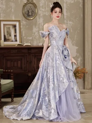 Mode Lavande Glitter Appliques Robe De Bal 2025 Princesse De L Épaule Sans Manches Dos Nu Train De Balayage Promo Robe De Ceremonie