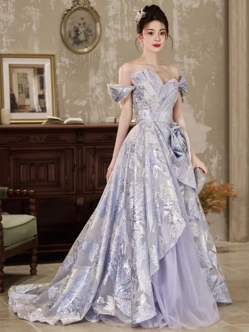 Mode Lavande Glitter Appliques Robe De Bal 2025 Princesse De L Épaule Sans Manches Dos Nu Train De Balayage Promo Robe De Ceremonie