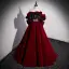 Fashion Burgundy Ruffle Prom Dresses 2022 Ball Gown Off-The-Shoulder Bow Short Sleeve Backless Floor-Length / Long Prom Formal Dresses
