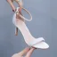Sexy White Pearl Ankle Strap Wedding Shoes 2024 8 cm Stiletto Heels Open / Peep Toe Wedding Sandals High Heels