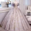 Chic / Beautiful Purple Rhinestone Printing Prom Dresses 2023 Ball Gown Scoop Neck Short Sleeve Backless Floor-Length / Long Prom Formal Dresses