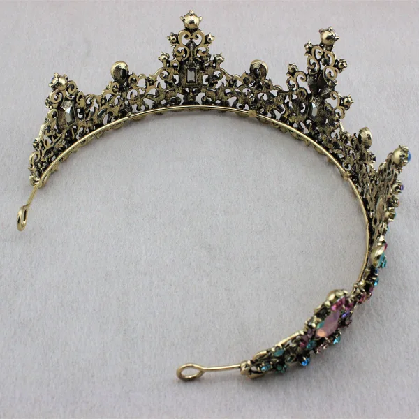 Vintage Multi-Kleuren Rhinestone Bronzen Legering Tiara Bruids Haaraccessoires 2023 Huwelijk