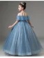Chic / Beautiful Sky Blue Beading Sequins Birthday Flower Girl Dresses 2024 Ball Gown Scoop Neck Short Sleeve Floor-Length / Long