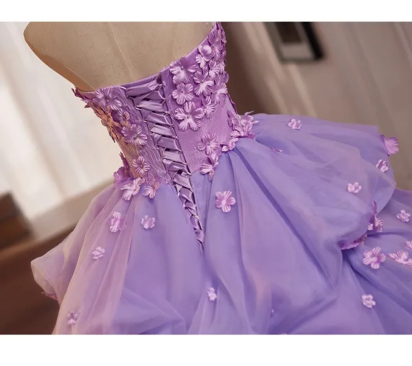 Luxus / Herrlich Lavendel Perle Applikationen Fallende Rüsche Ballkleider 2026 Ballkleid Bandeau Ärmellos Rückenfreies Lange Festliche Kleider
