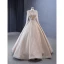 High-end Champagne Handmade  Beading Sequins Prom Dresses 2023 Ball Gown High Neck Long Sleeve Floor-Length / Long Formal Dresses
