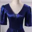 Vintage / Retro Royal Blue Prom Dresses 2024 A-Line / Princess V-Neck Short Sleeve Backless Floor-Length / Long Prom Formal Dresses