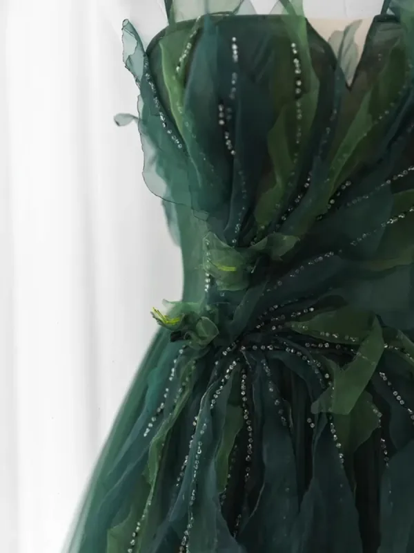 Charmant Vert Foncé Perlage Paillettes Robe De Soirée 2023 Princesse Bretelles Spaghetti Sans Manches Dos Nu Longue Soirée Robe De Ceremonie