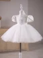 Chic / Beautiful White Sequins Short Birthday Flower Girl Dresses 2024 Ball Gown Scoop Neck Puffy Short Sleeve