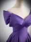 Elegant Grape Prom Dresses 2024 Ball Gown Off-The-Shoulder Short Sleeve Backless Sweep Train Prom Formal Dresses