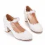 Elegant White Lace Flower Wedding Shoes 2022 Pearl 7 cm Thick Heels Round Toe Wedding Pumps High Heels