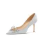 Charmant Zilveren Kristal Vlinder Bruidsschoenen 2024 Leer 6 cm Naaldhakken / Stiletto Spitse Neus Huwelijk Pumps Hoge Hakken