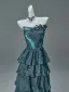 Haut de Gamme Vert Foncé Perlage Volants en Cascade Robe De Soirée 2026 Princesse Bustier Sans Manches Dos Nu Longue Robe De Ceremonie