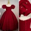 Chic / Belle Bordeaux Anniversaire Robe Ceremonie Fille 2022 Robe Boule Encolure Carrée Gonflée Manches Courtes Dos Nu Noeud Perle Longue Robe Ceremonie Fille