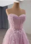 High-end Blushing Pink Appliques Beading Pearl Prom Dresses 2025 A-Line / Princess Strapless Sleeveless Backless Sweep Train Prom Formal Dresses