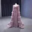 Haut de Gamme Rose Sombre Volants en Cascade Perlage Perle Faux Diamant Robe De Bal 2023 Princesse Encolure Carrée Manches Longues Dos Nu Train De Balayage Promo Robe De Ceremonie