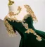 Elegant Dark Green Beading Lace Flower Velvet Prom Dresses 2025 Ball Gown Scoop Neck Short Sleeve Backless Floor-Length / Long Prom Formal Dresses