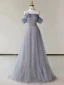 Chic / Beautiful Lavender Beading Evening Dresses 2023 A-Line / Princess Off-The-Shoulder Short Sleeve Backless Floor-Length / Long Evening Party Formal Dresses