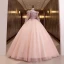 Élégant Rougissant Rose Perlage Paillettes En Dentelle Fleur Robe De Bal 2022 Robe Boule Encolure Dégagée Manches Longues Dos Nu Longue Robe De Ceremonie