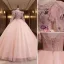 Élégant Rougissant Rose Perlage Paillettes En Dentelle Fleur Robe De Bal 2022 Robe Boule Encolure Dégagée Manches Longues Dos Nu Longue Robe De Ceremonie