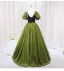 Fashion Clover Green Prom Dresses 2024 Ball Gown V-Neck Puffy Short Sleeve Backless Floor-Length / Long Prom Formal Dresses