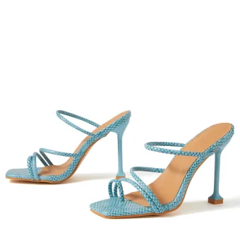 Fashion Modest Simple Sky Blue Street Wear Womens Sandals 2022 10 Cm Stiletto Heels Open Peep Toe High Heels Sandals