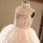 Chic / Beautiful Blushing Pink Beading Sequins Cascading Ruffles Birthday Flower Girl Dresses 2025 Ball Gown High Neck Sleeveless Backless Floor-Length / Long