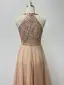 Chic / Beautiful Gold Sequins Asymmetrical Prom Dresses 2024 A-Line / Princess High Neck Sleeveless Tulle Prom Formal Dresses