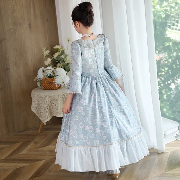 Medieval Sky Blue Printing Birthday Flower Girl Dresses 2023 A-Line Princess Scoop Neck Medieval Sky Blue Printing Birthday Flower Girl Dresses 2023 A-Line Princess Scoop Neck