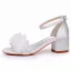 Simple Blanche Appliques Satin Chaussure De Mariée 2024 Bride Cheville 5 cm Talons Épais Peep Toes / Bout Ouvert Mariage Sandales Talons Hauts