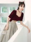 Chic / Beautiful Burgundy Suede Homecoming Graduation Dresses 2022 A-Line / Princess Square Neckline Short Sleeve Backless Floor-Length / Long Formal Dresses