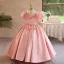 Lovely Blushing Pink Appliques Birthday Flower Girl Dresses 2024 Ball Gown Square Neckline Puffy Short Sleeve Backless Floor-Length / Long Flower Girl Dresses