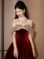 Sexy Burgundy Sequins Velvet Prom Dresses 2023 A-Line / Princess Off-The-Shoulder Sleeveless Backless Floor-Length / Long Prom Formal Dresses