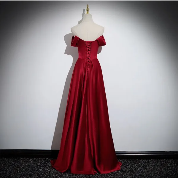 Chic / Beautiful Burgundy Prom Dresses 2024 A-Line / Princess Strapless Sleeveless Backless Floor-Length / Long Prom Formal Dresses