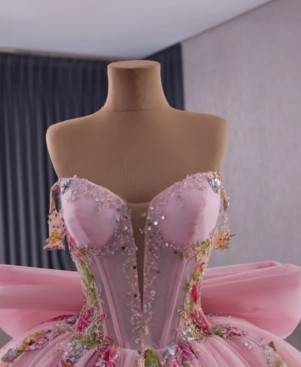 Flower Fairy Luxury / Gorgeous Blushing Pink Handmade  Beading Sequins Lace Flower Prom Dresses 2025 Ball Gown Strapless Sleeveless Backless Bow
