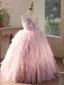 Chic / Beautiful Blushing Pink Beading Flower Cascading Ruffles Birthday Flower Girl Dresses 2026 Ball Gown Scoop Neck Sleeveless Backless Floor-Length / Long Tulle