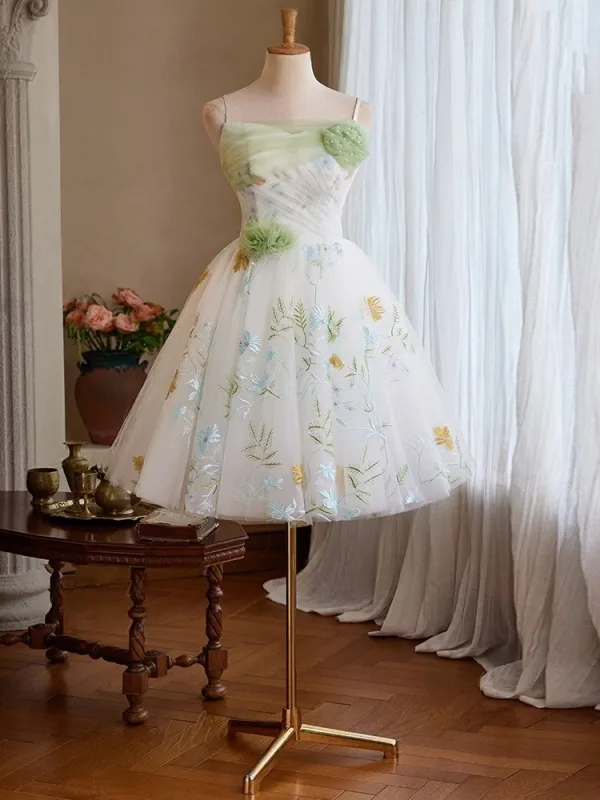 Chic / Belle Vert Cendré Appliques de retour Robe De Graduation 2025 Princesse Bretelles Spaghetti Sans Manches Dos Nu Courte Tulle