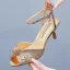 Sexy Gold Rhinestone Summer Evening Party Womens Sandals 2024 Ankle Strap 6 cm Stiletto Heels Open / Peep Toe Sandals High Heels