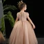 Elegant Champagne Glitter Birthday Flower Girl Dresses 2024 Ball Gown Scoop Neck Short Sleeve Floor-Length / Long