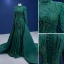 High-end Mörkgrön Trumpet / Sjöjungfru Balklänningar 2022 Hög Hals Långärmad Halterneck Beading Pärla Paljetter Spets Blomma Domstol Tåg Formella Klänningar