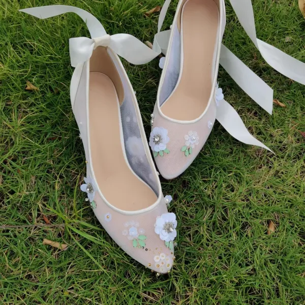 Elegant White Handmade Rhinestone Sequins Wedding Shoes 2023 Leather 6 cm Stiletto Heels Pointed Toe Wedding Pumps High Heels