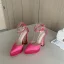 Sexy Fuchsia Cocktail Party Evening Party Satin Womens Sandals 2023 Rhinestone Ankle Strap 13 cm Stiletto Heels Pointed Toe Sandals High Heels