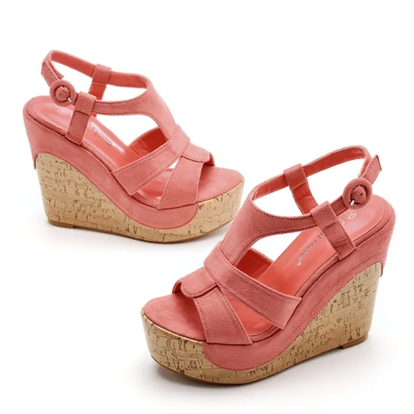 Fashion Orange Street Wear T-Strap Womens Sandals 2023 12 cm Wedges Open / Peep Toe Sandals