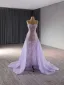 Haut de Gamme Lavande Fait main Perlage Faux Diamant Paillettes Robe De Bal 2024 Trompette / Sirène De l'épaule Gland 1/2 Manches Dos Nu Train De Balayage Promo